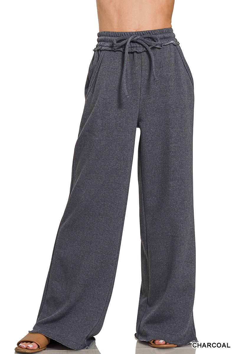 `Fleece Exposed Seam Wide Leg Sweatpants Zenana