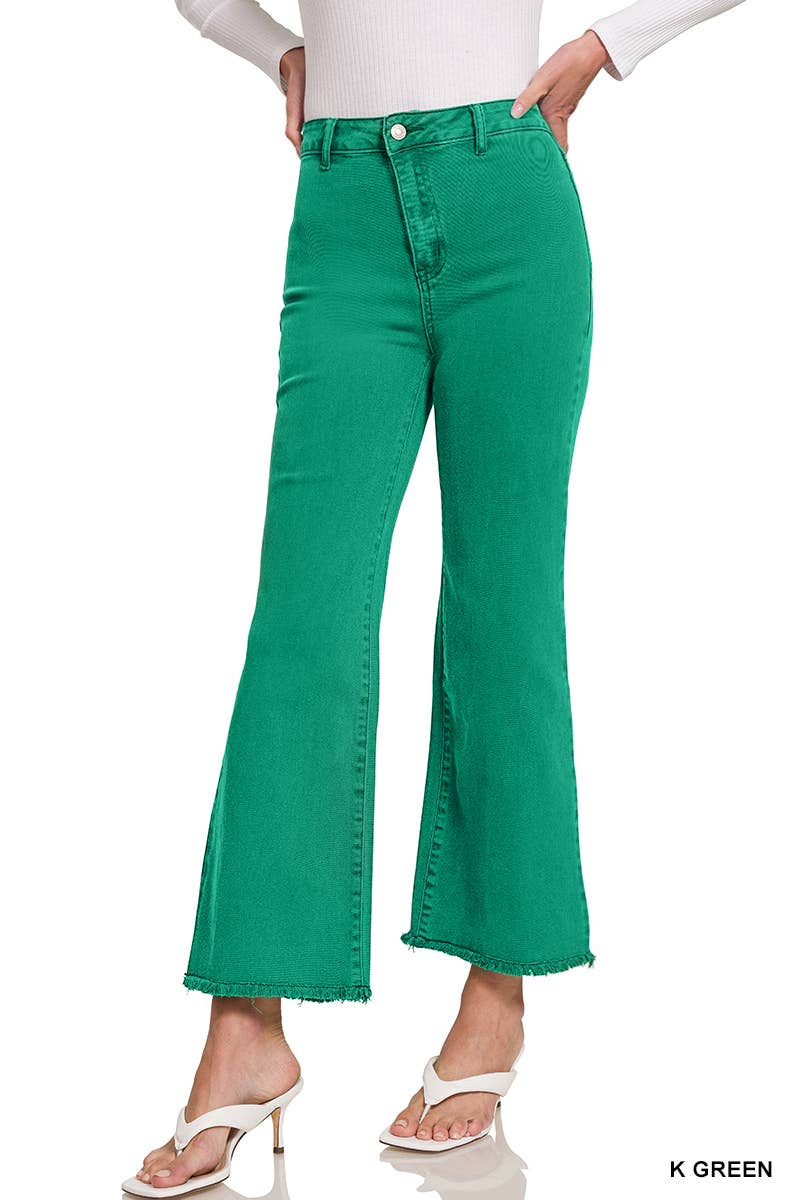 `Acid Wash Frayed Hem Straight Wide Denim Pants Zenana