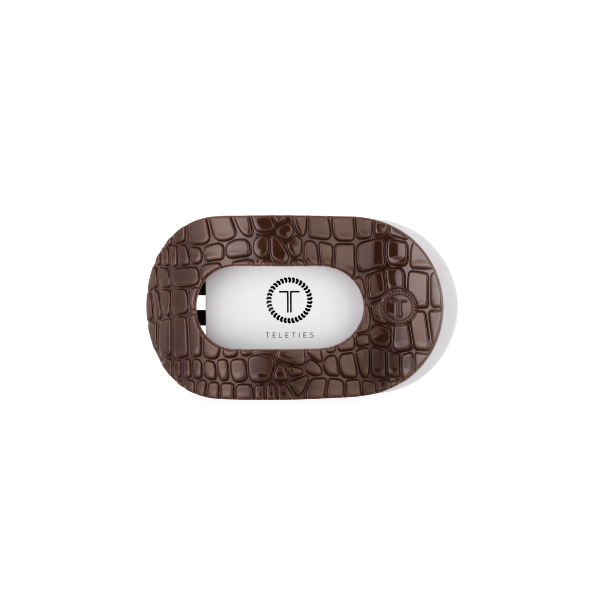 Teleties Brown Crocodile | Small | Flat Round Hair Clip