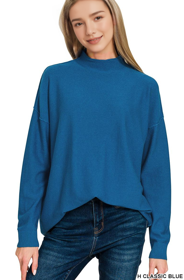 `Viscose Mock Neck Exposed Seam Sweater  Zenana