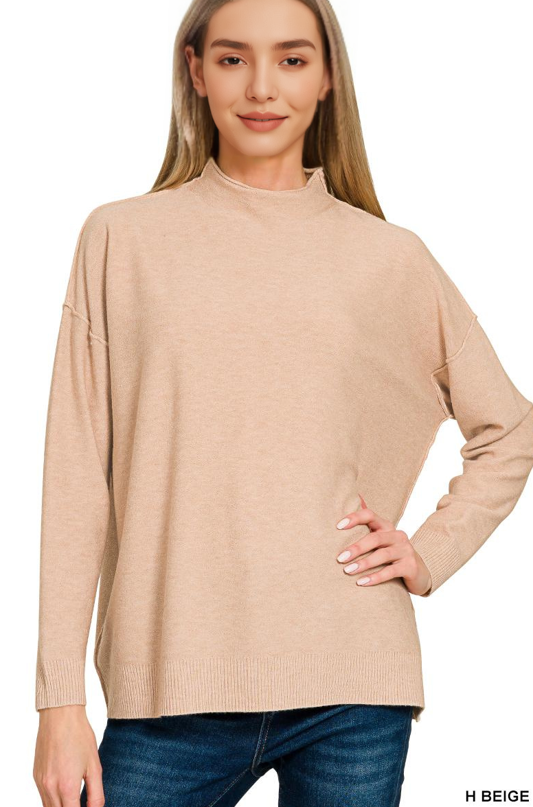 `Viscose Mock Neck Exposed Seam Sweater  Zenana