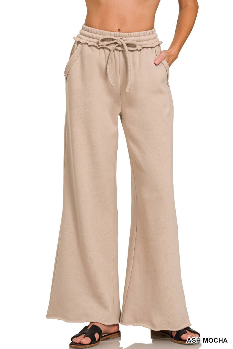 `Fleece Exposed Seam Wide Leg Sweatpants Zenana