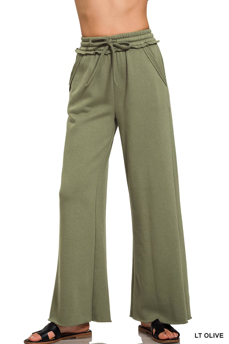 `Fleece Exposed Seam Wide Leg Sweatpants Zenana