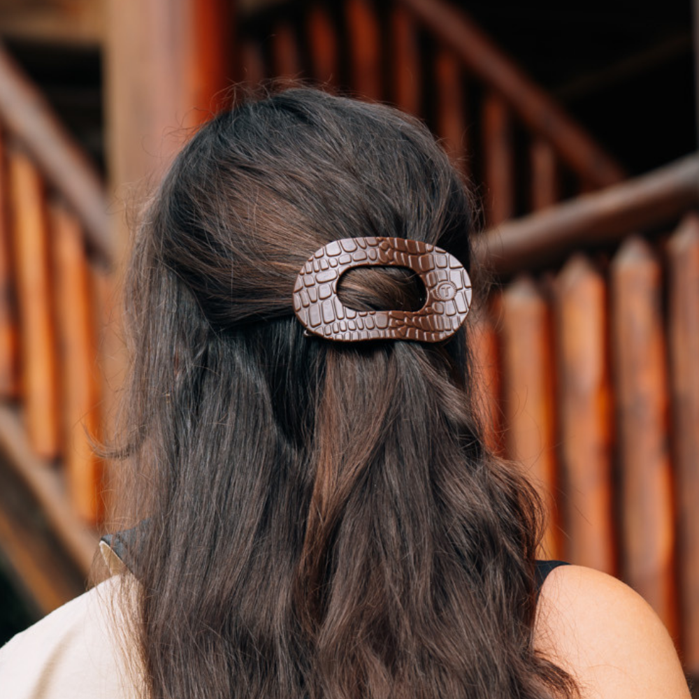 Teleties Brown Crocodile | Medium | Flat Round Hair Clip