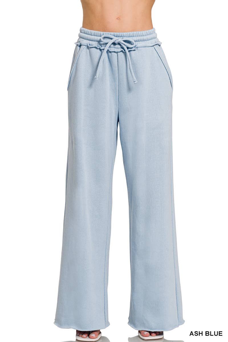 `Fleece Exposed Seam Wide Leg Sweatpants Zenana