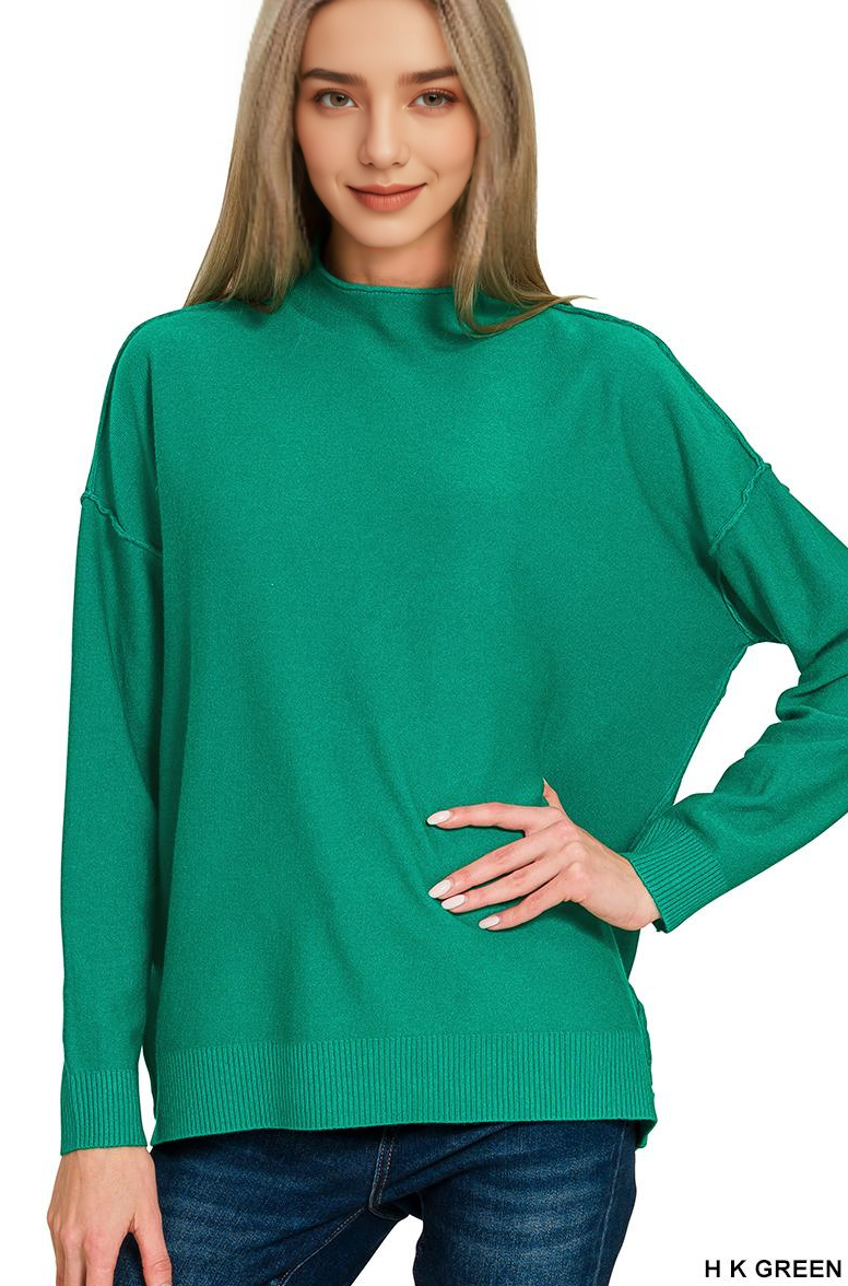 `Viscose Mock Neck Exposed Seam Sweater  Zenana
