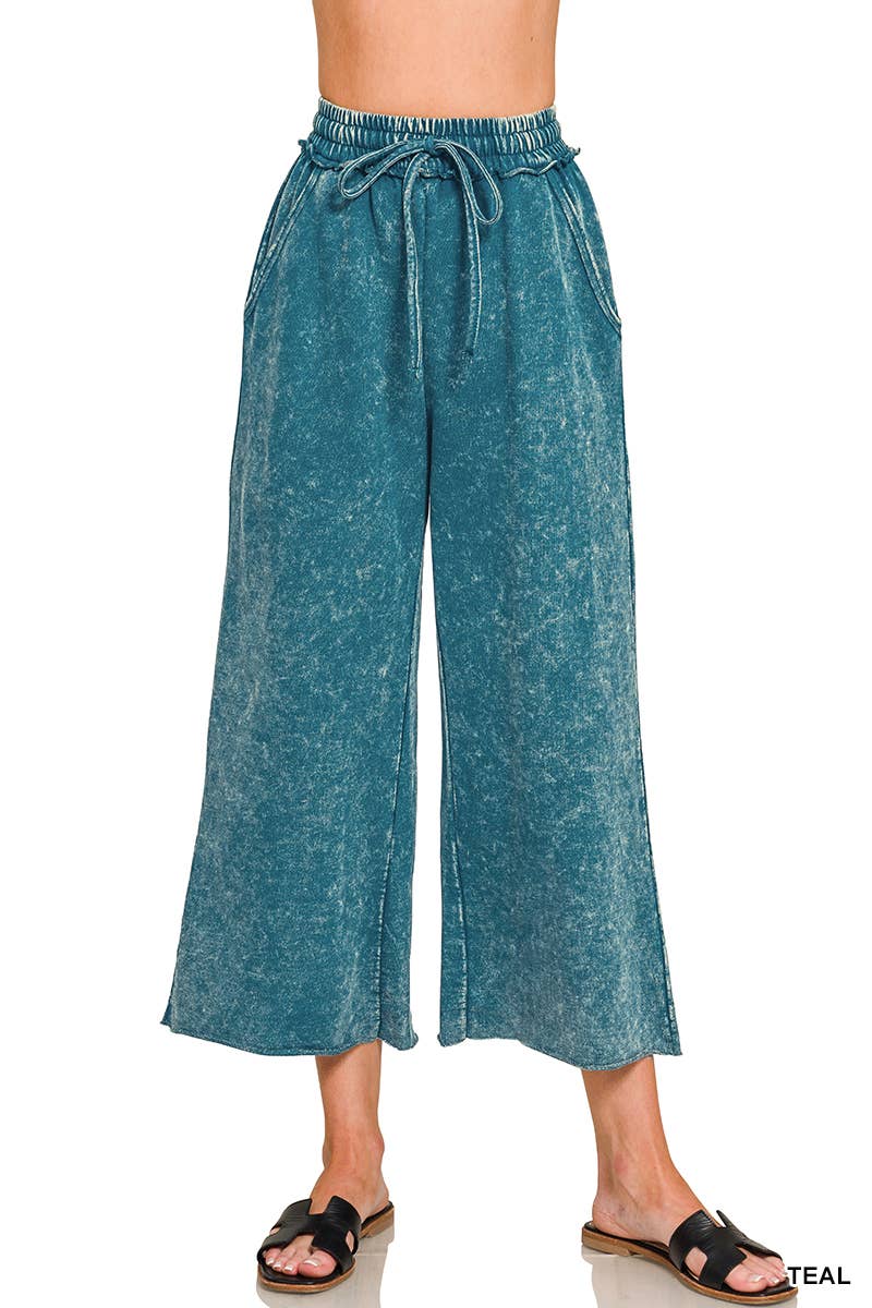 Acid wash French Terry Pants w/ Pockets Zenana
