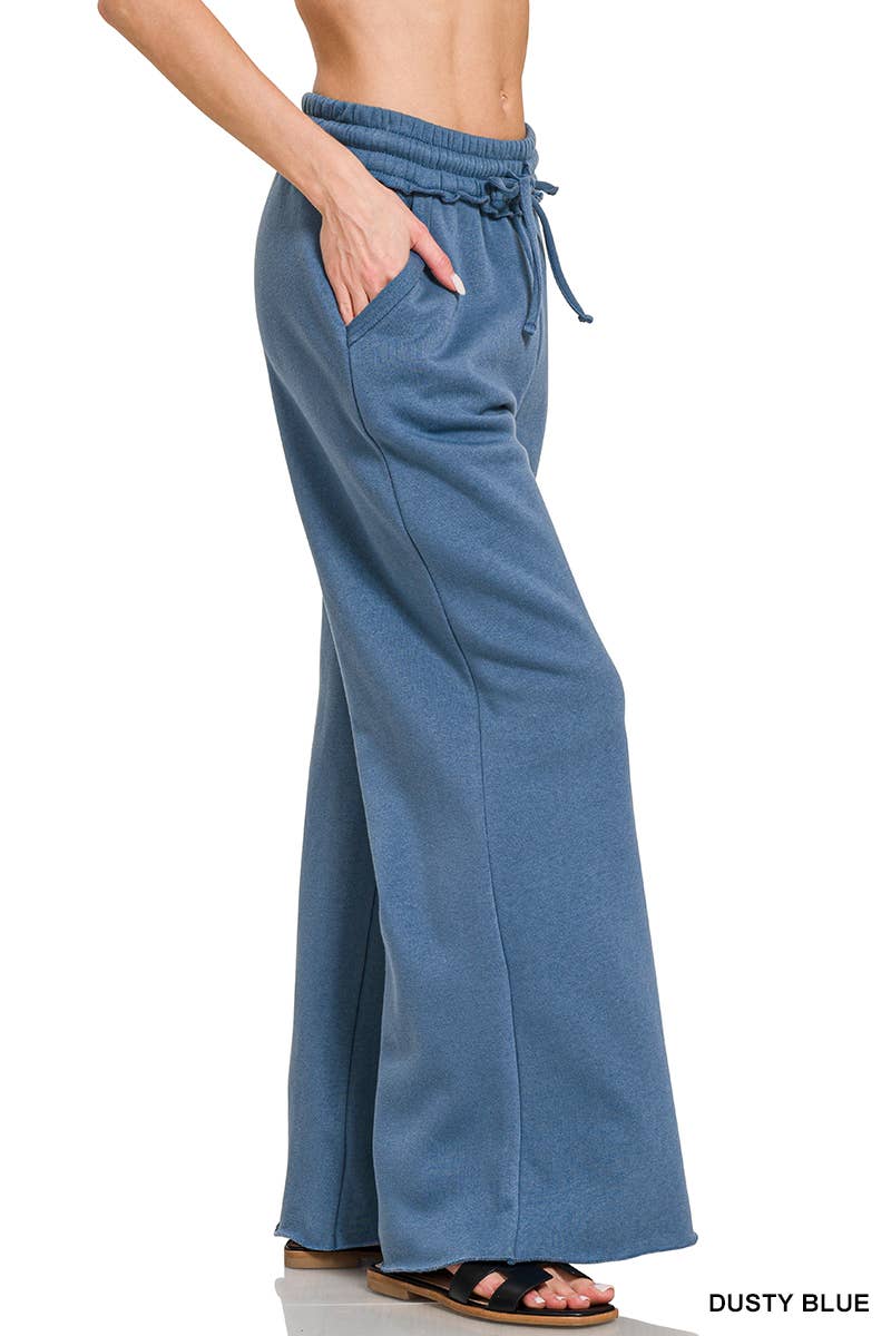 `Fleece Exposed Seam Wide Leg Sweatpants Zenana