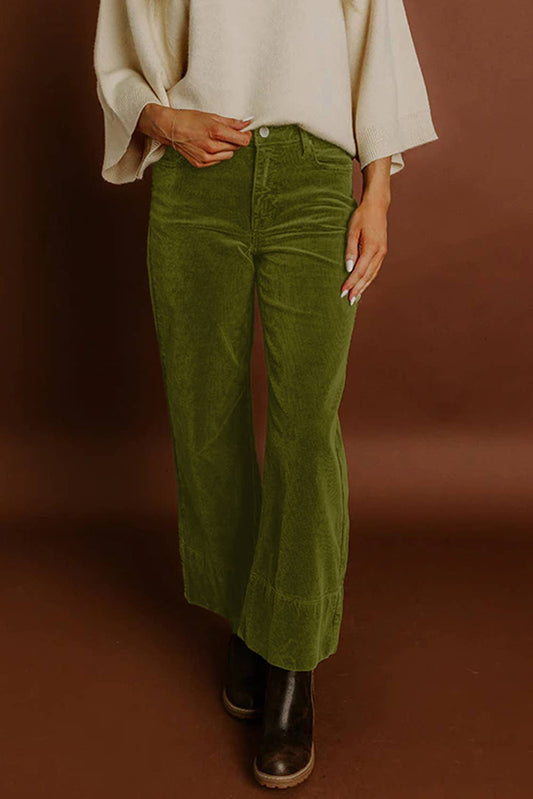 Corduroy Green High Waist Wide Leg Pants