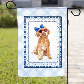 PATRIOTIC GARDEN FLAG - SUNGLASSES GOLDENDOODLE