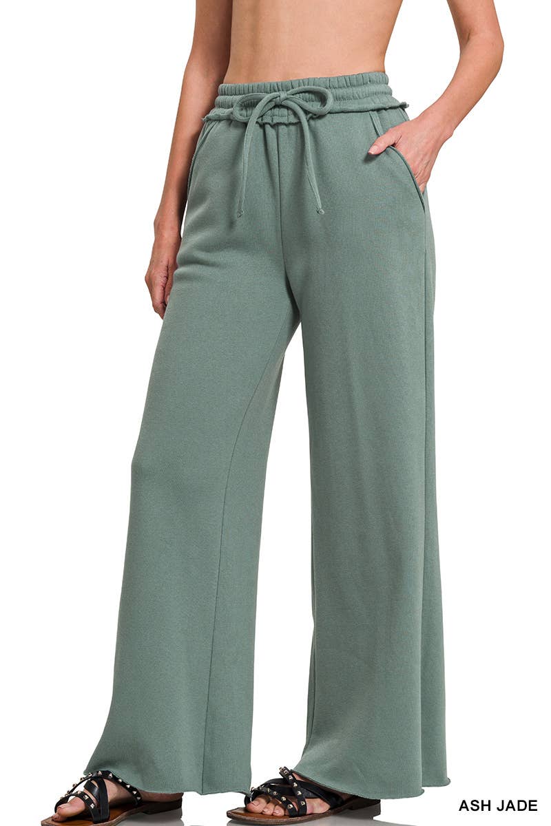 `Fleece Exposed Seam Wide Leg Sweatpants Zenana