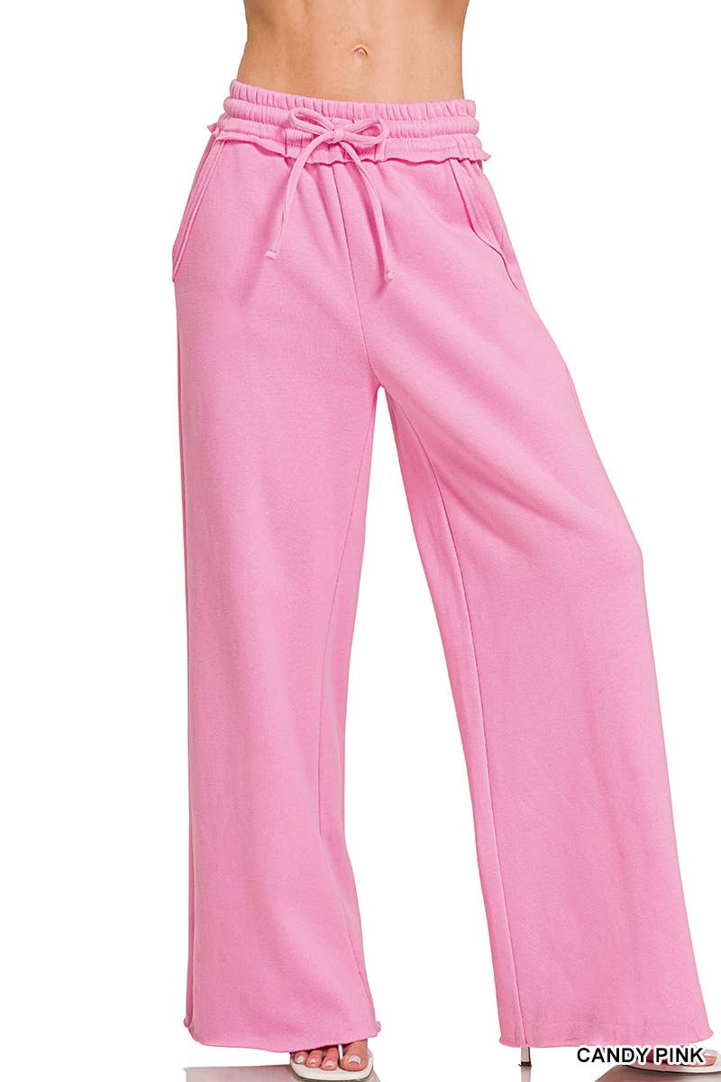`Fleece Exposed Seam Wide Leg Sweatpants Zenana