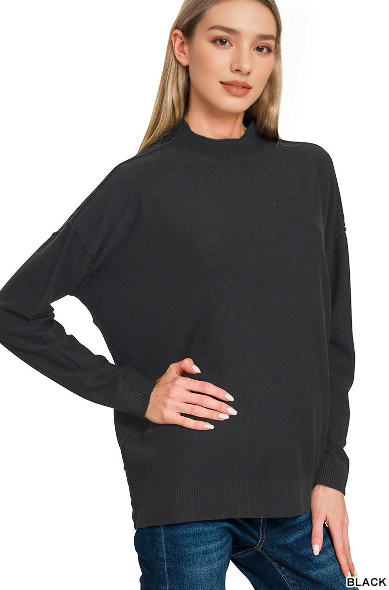`Viscose Mock Neck Exposed Seam Sweater  Zenana