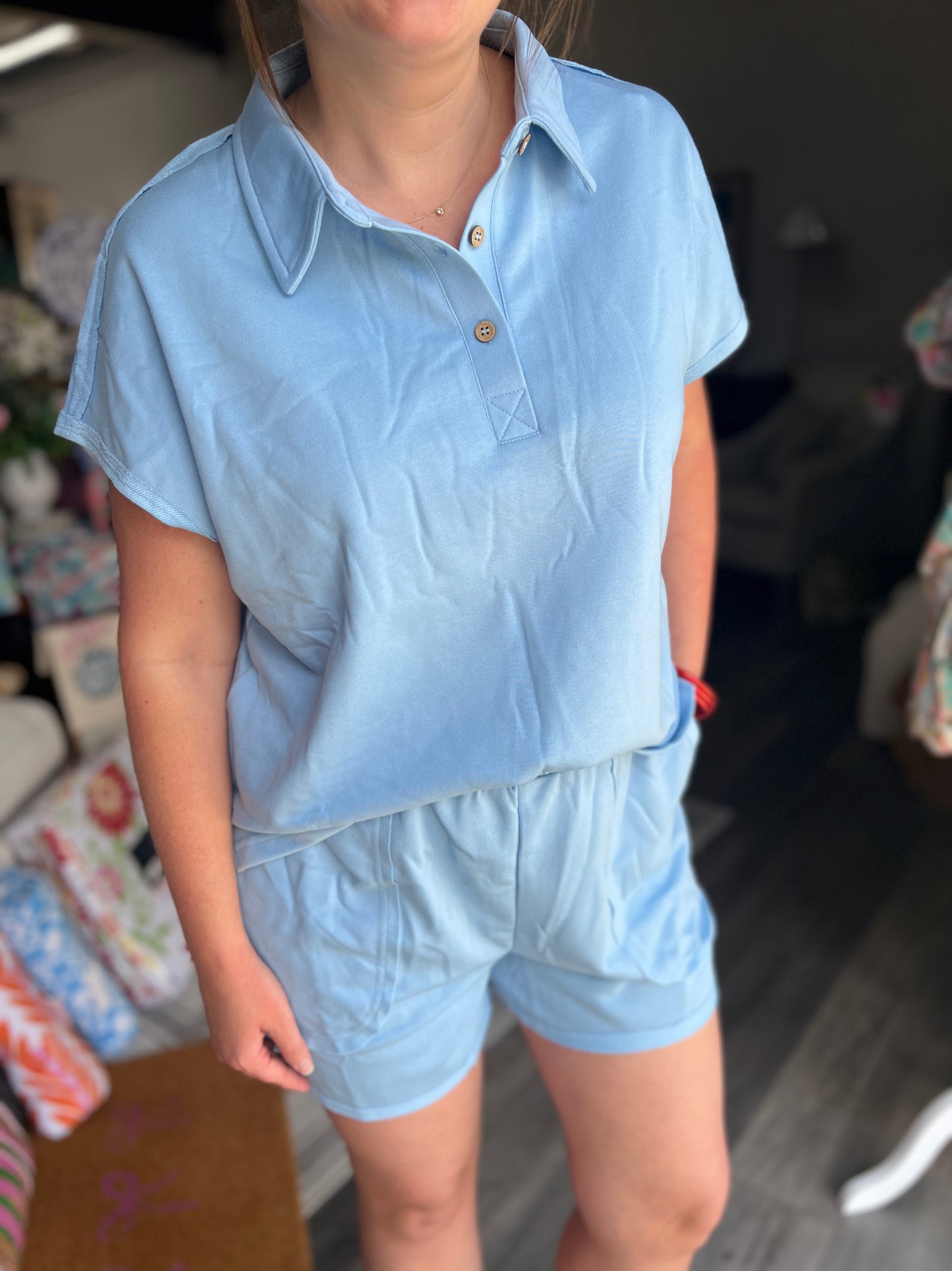 Loose Polo Tee Shorts Set