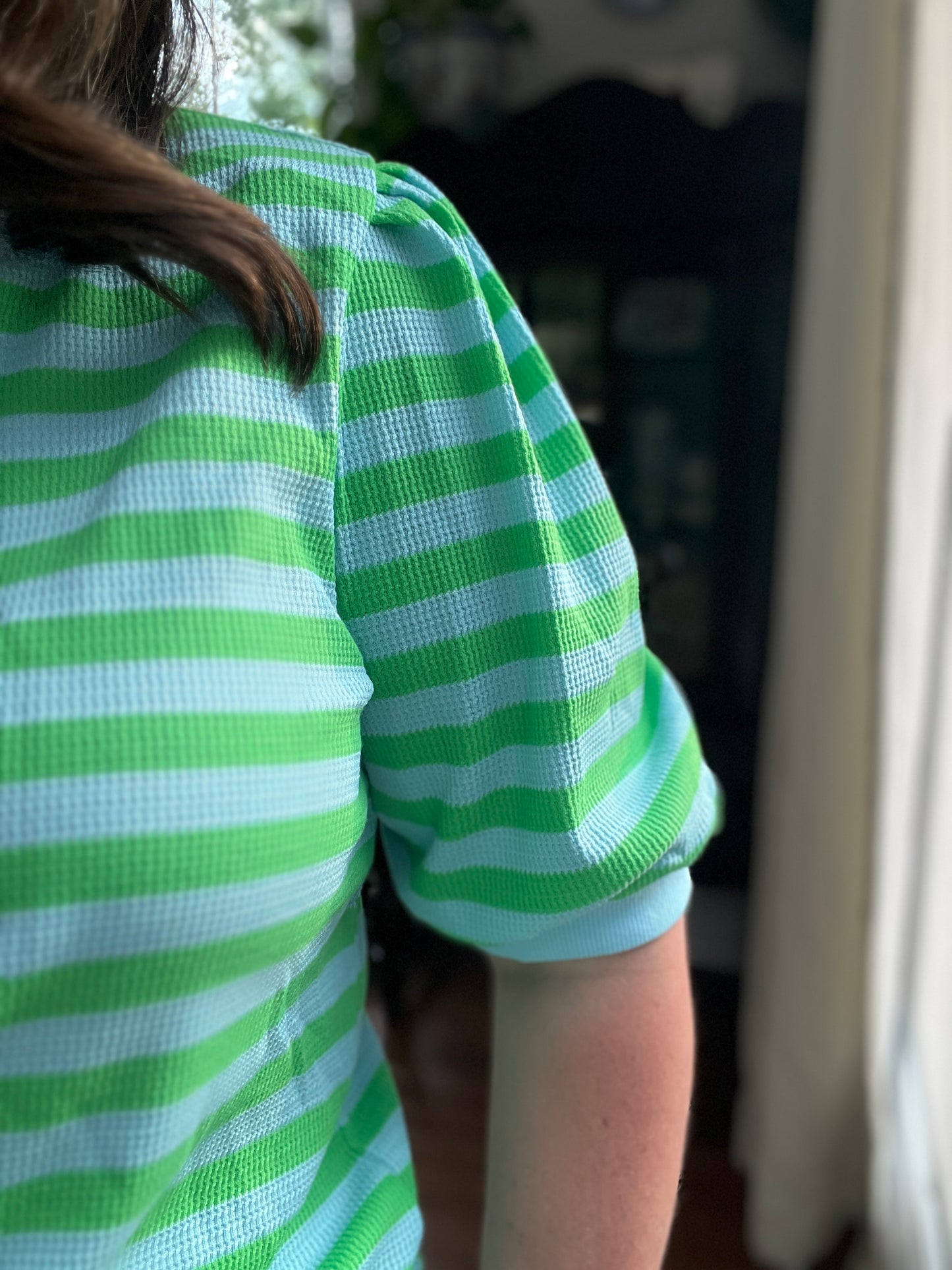 LAS Stripe Puff Sleeve T Shirt Matching Shorts Set (S-4X)