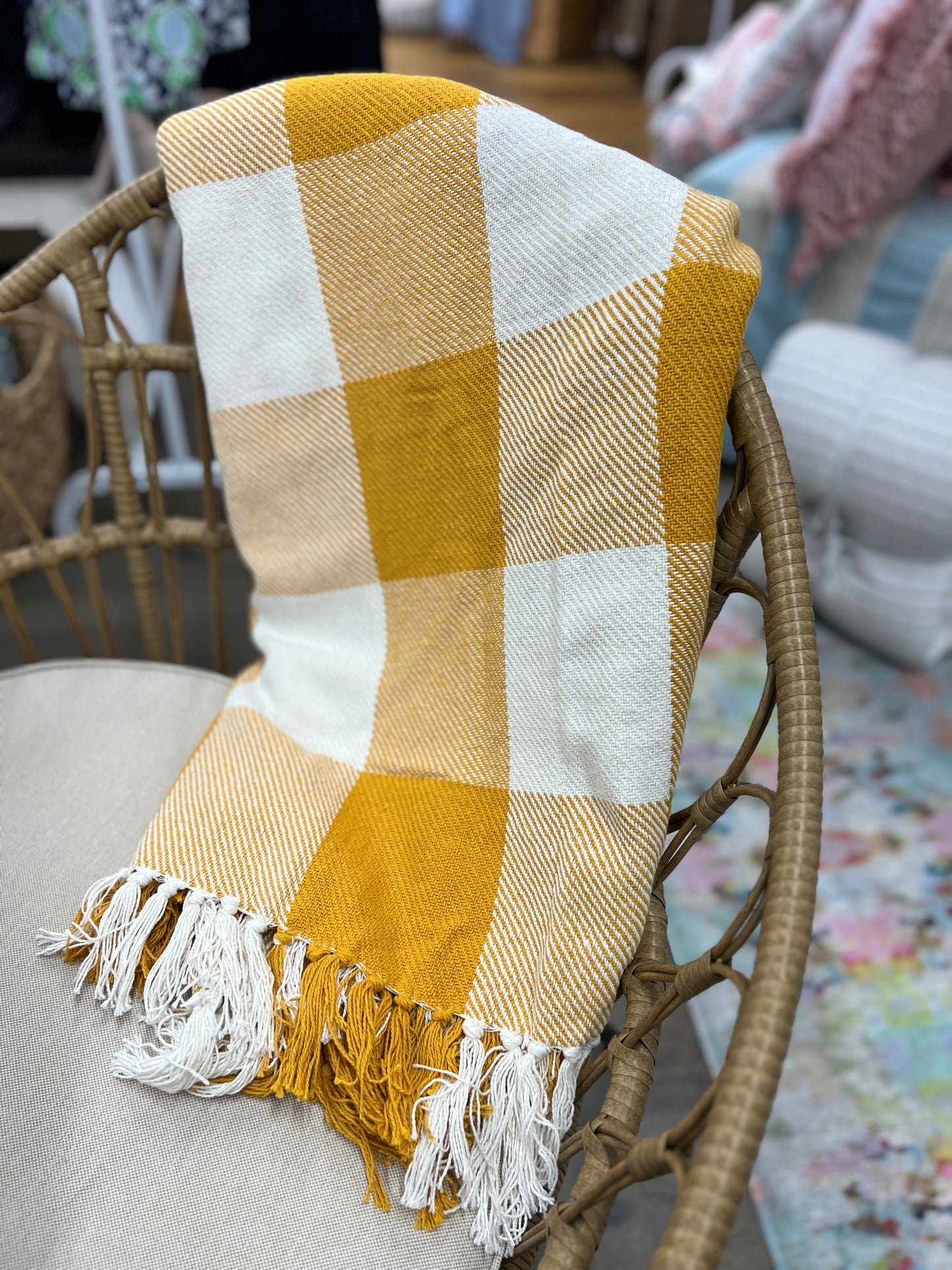 Mustard Buffalo Plaid Throw Blanket