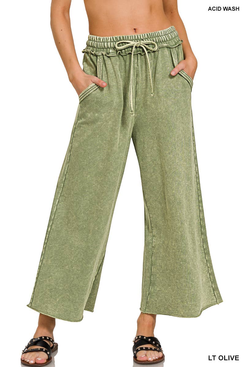 Acid wash French Terry Pants w/ Pockets Zenana