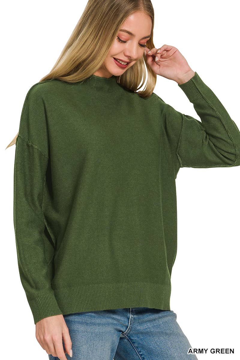`Viscose Mock Neck Exposed Seam Sweater  Zenana