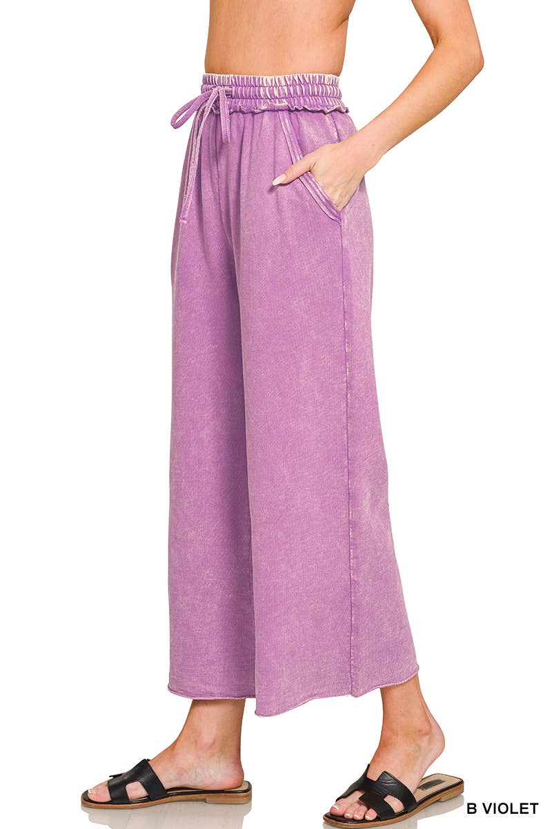 Acid wash French Terry Pants w/ Pockets Zenana