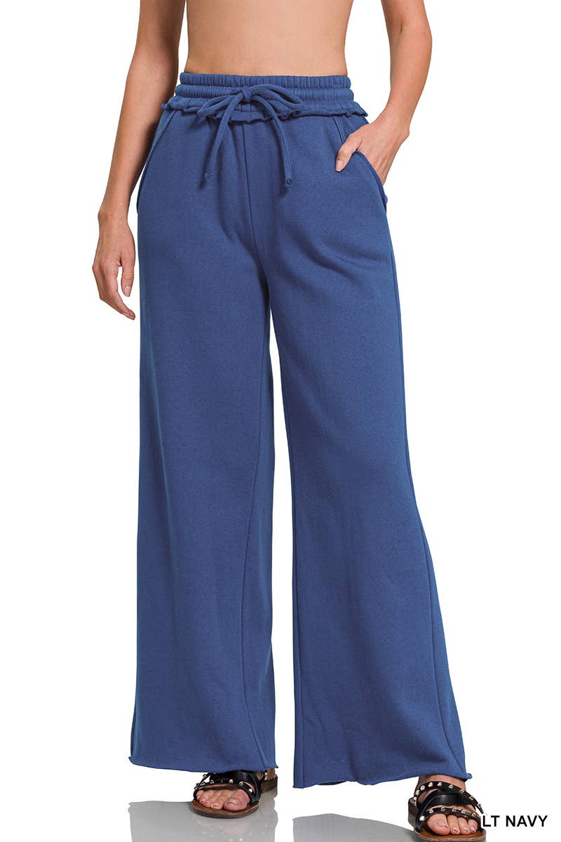 `Fleece Exposed Seam Wide Leg Sweatpants Zenana