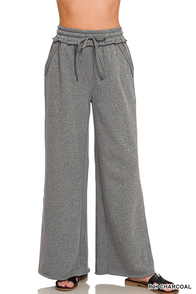 `Fleece Exposed Seam Wide Leg Sweatpants Zenana