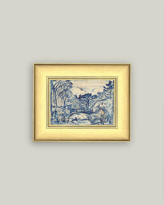 Forest with Woodcutter Framed Antique Art