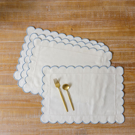Blue Scalloped Hemstitch Placemat