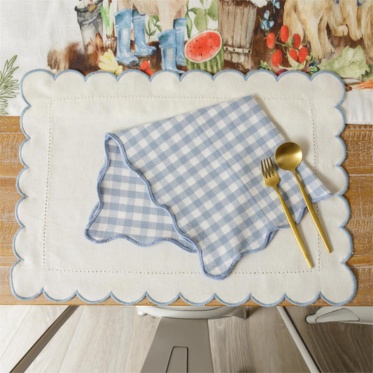 Blue Gingham Scalloped Napkin