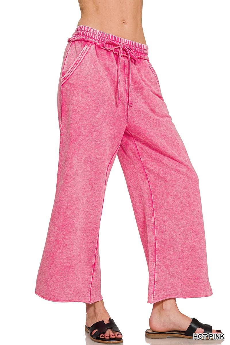 Acid wash French Terry Pants w/ Pockets Zenana