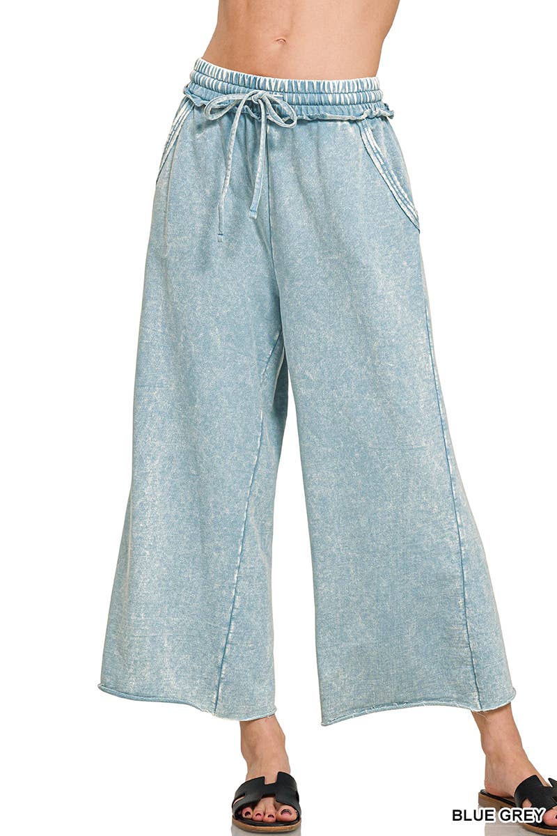 Acid wash French Terry Pants w/ Pockets Zenana