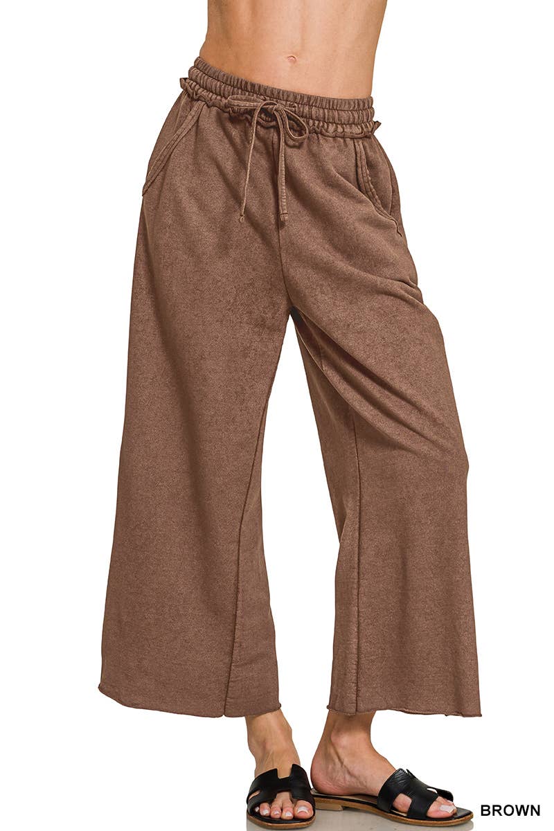Acid wash French Terry Pants w/ Pockets Zenana