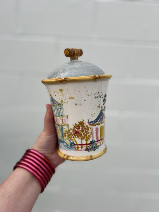 Hand Painted Stoneware Canister - medium