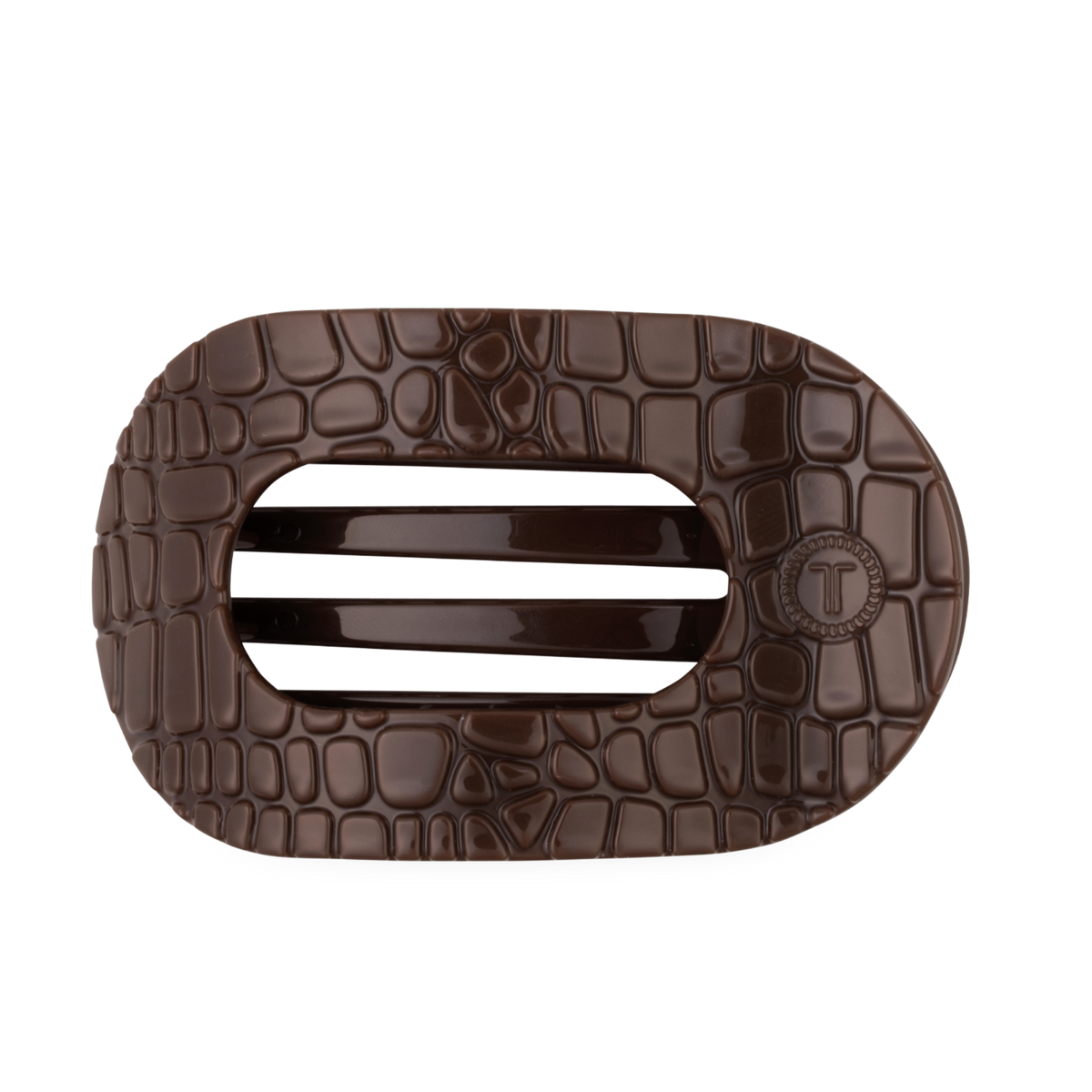 Teleties Brown Crocodile | Large| Flat Round Hair Clip