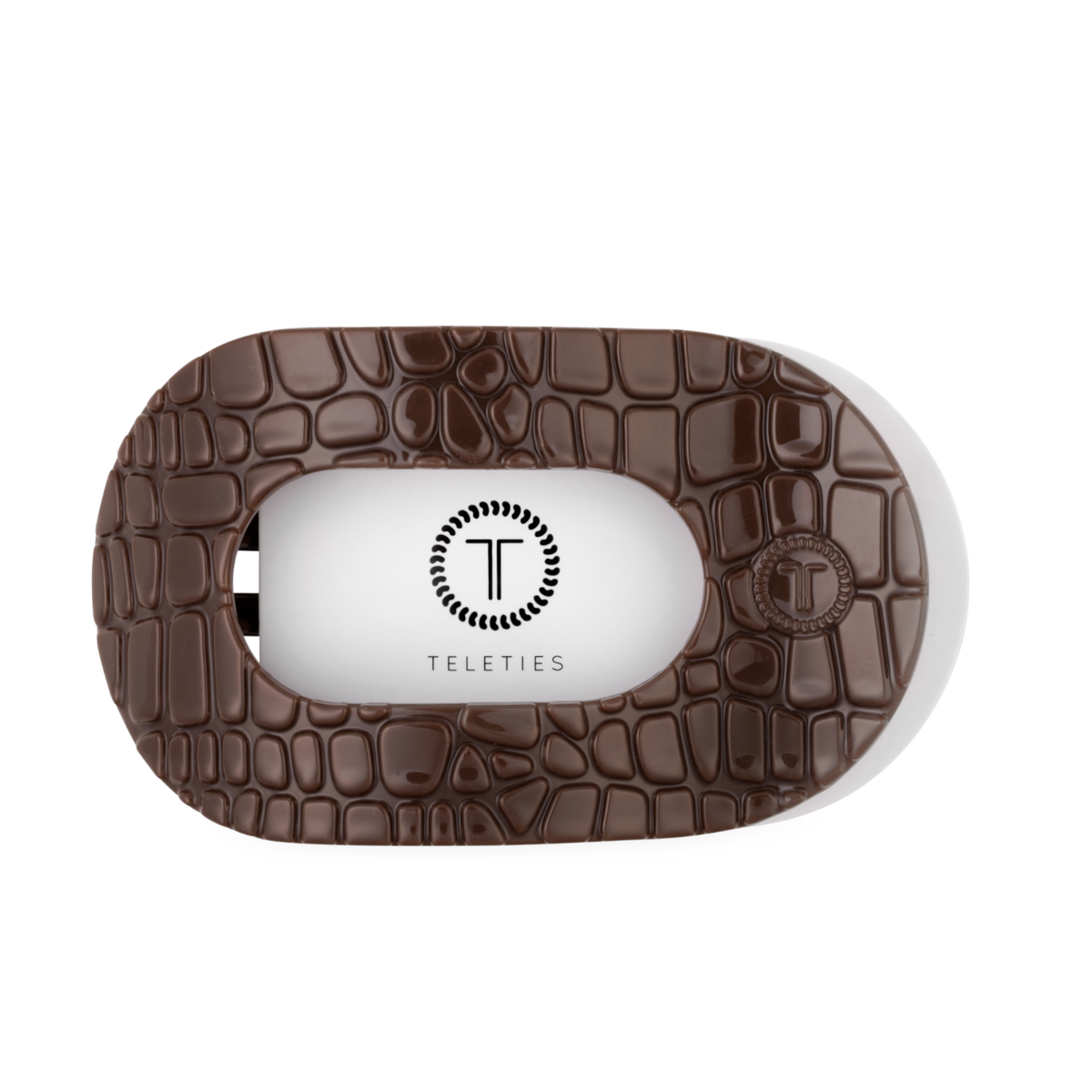 Teleties Brown Crocodile | Large| Flat Round Hair Clip