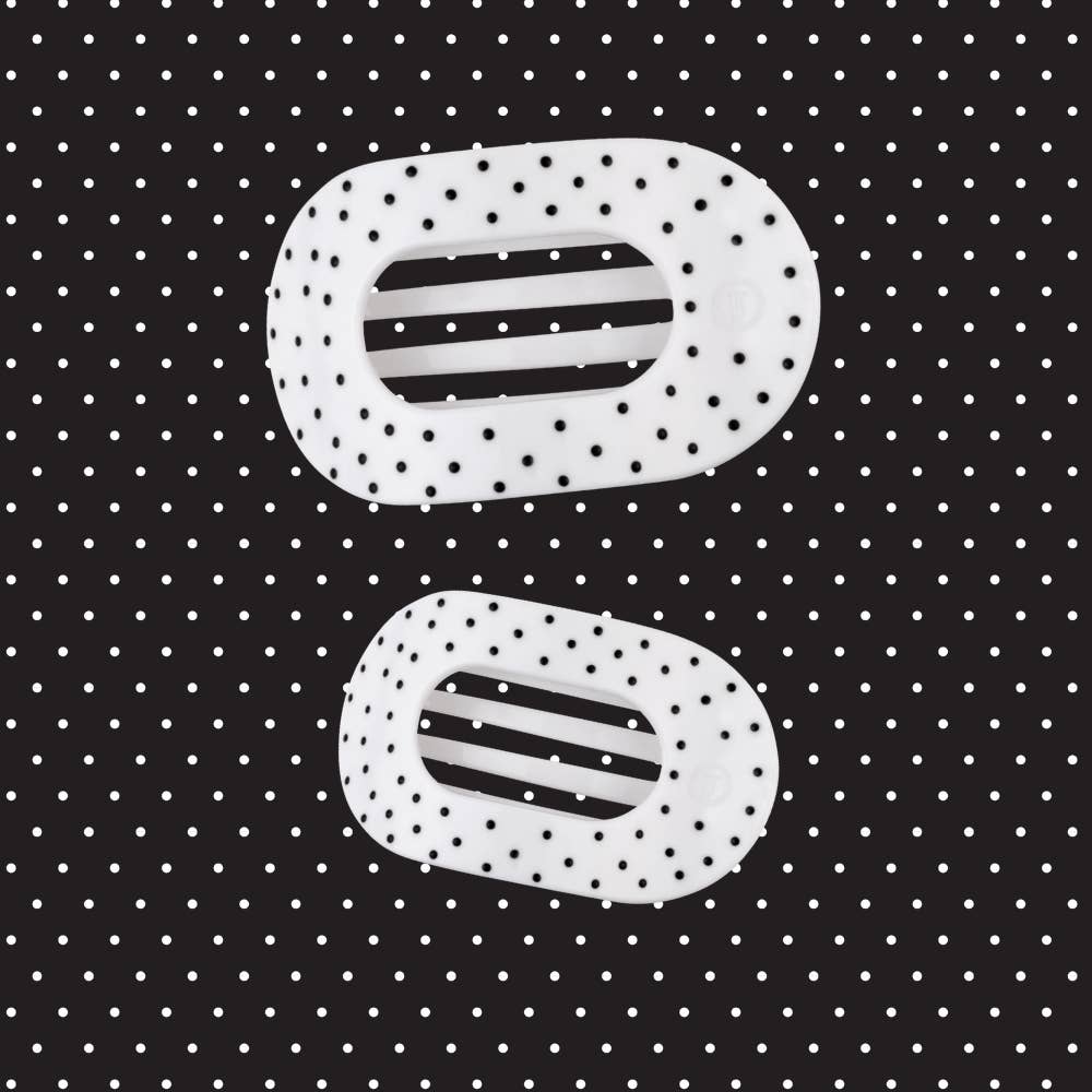 Teleties Flat Round | White Polka Dot Party | Medium Hair Clip