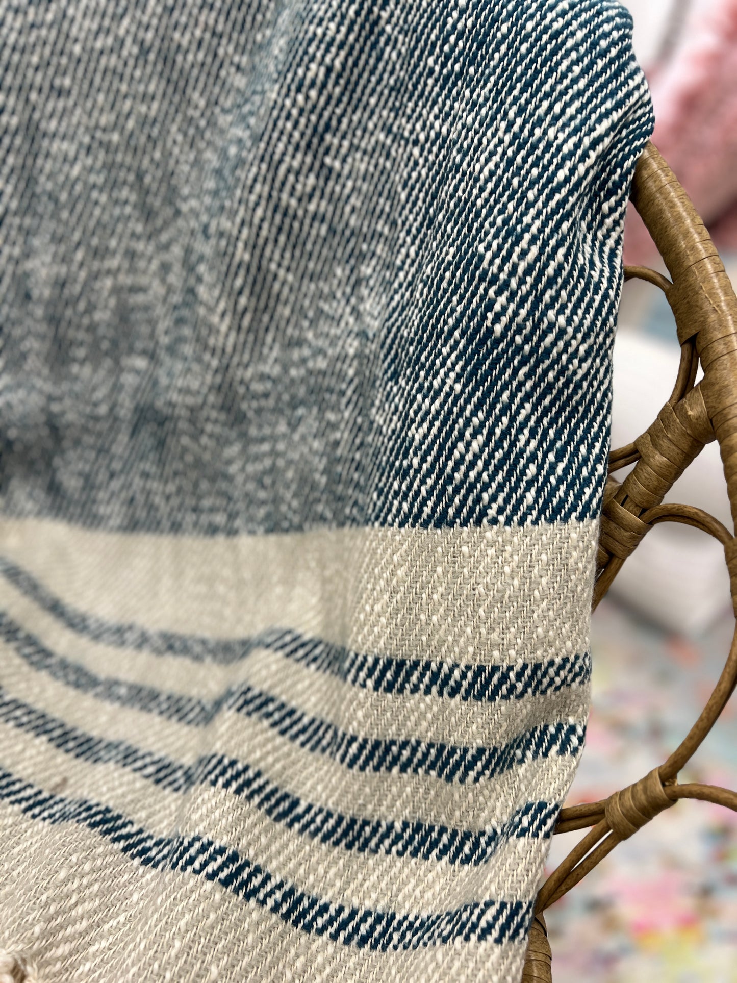 Blue, Grey, Cream Striped Throw Blanket