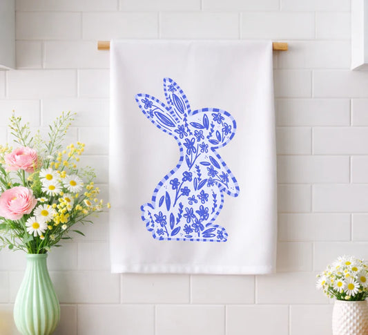 Blue Chinoiserie Bunny Tea Towel