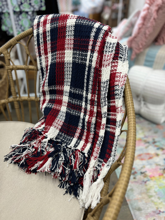 Red, White, Blue Plaid Throw Blanket