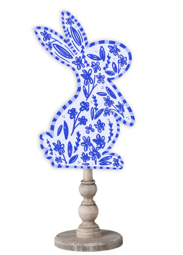 Blue Bunny Chinoiserie Wooden Topper