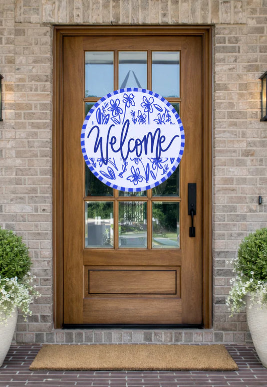 Blue Chinoiserie Welcome Door Hanger