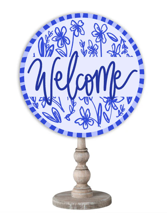 Blue Welcome Wooden Topper