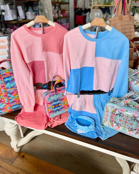 Color-block Patchwork Short Set - Blue
