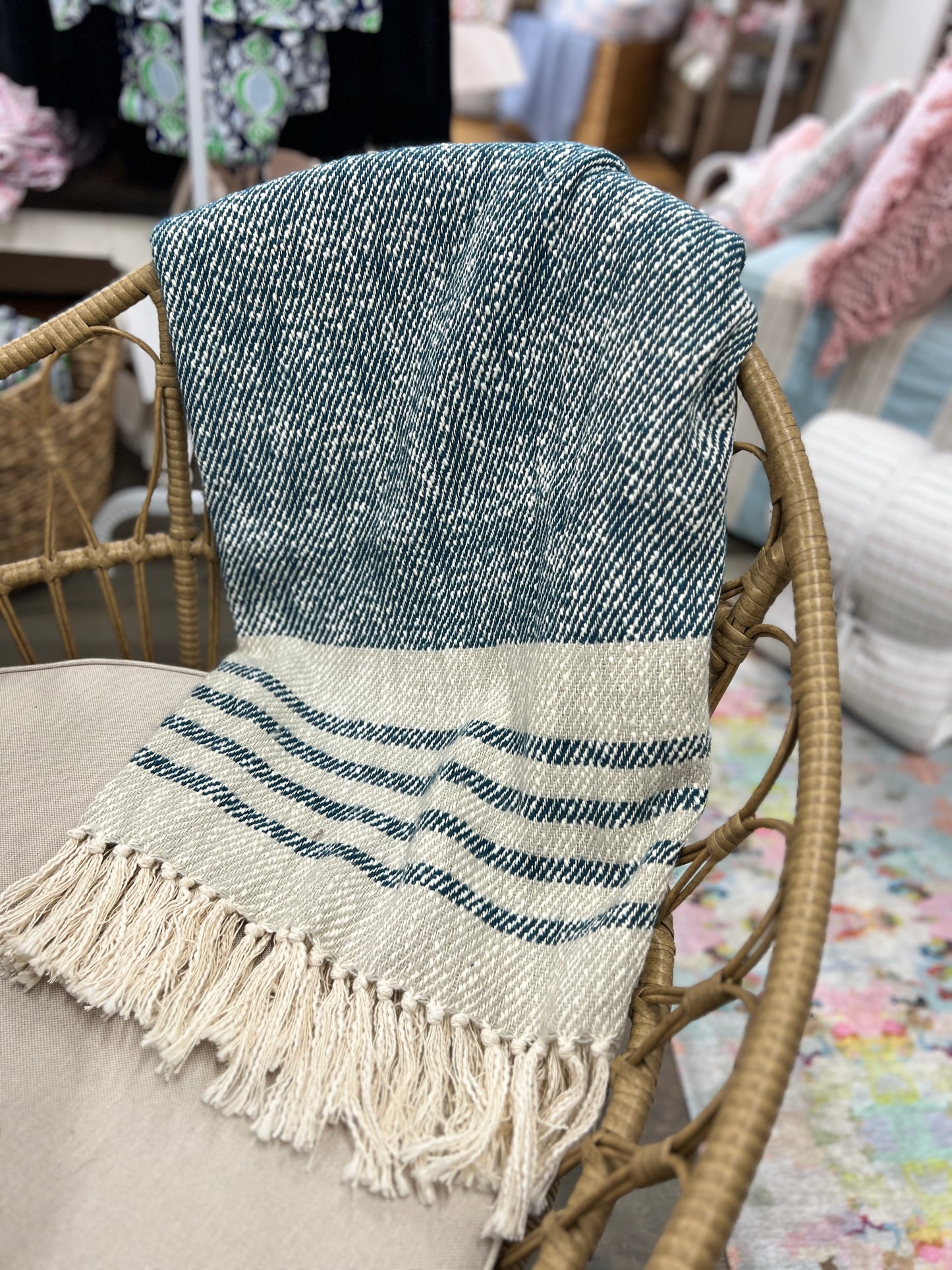 Blue, Grey, Cream Striped Throw Blanket