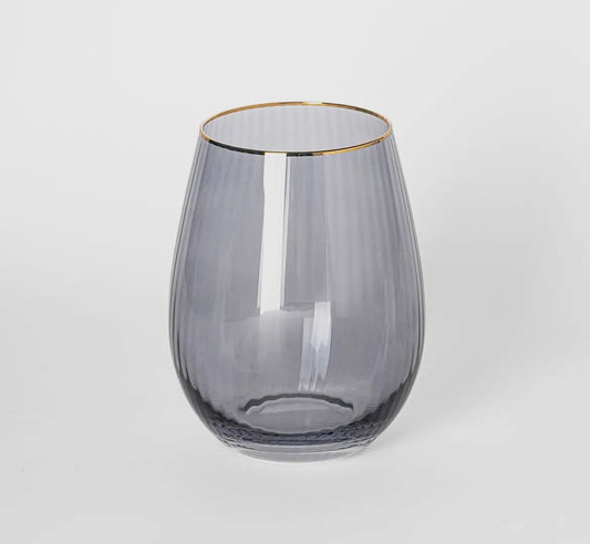 Glass Stemless Ribbed - Smoke