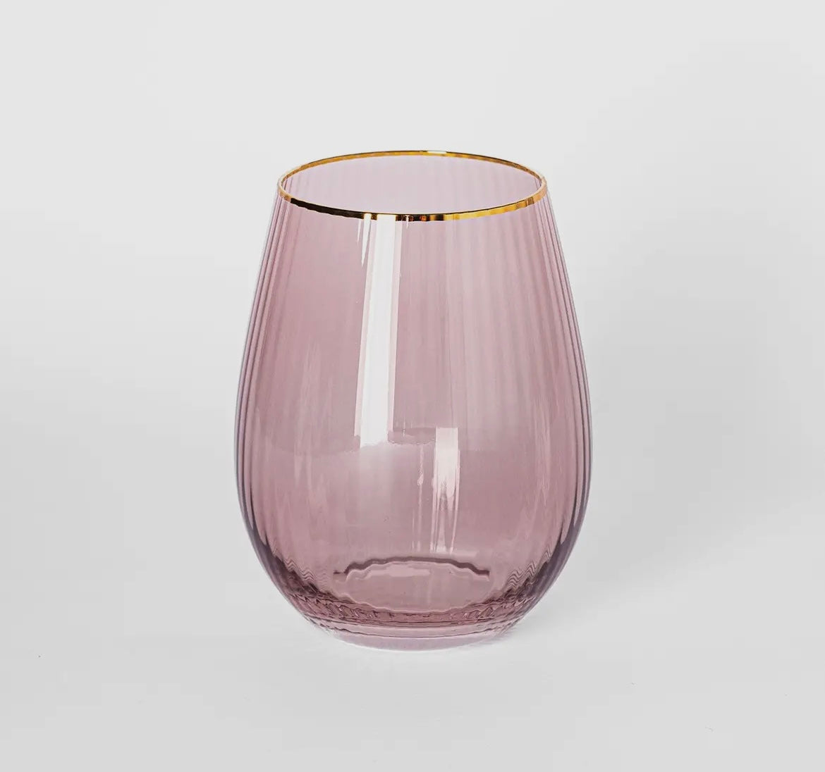 Glass Stemless Ribbed - Mauve