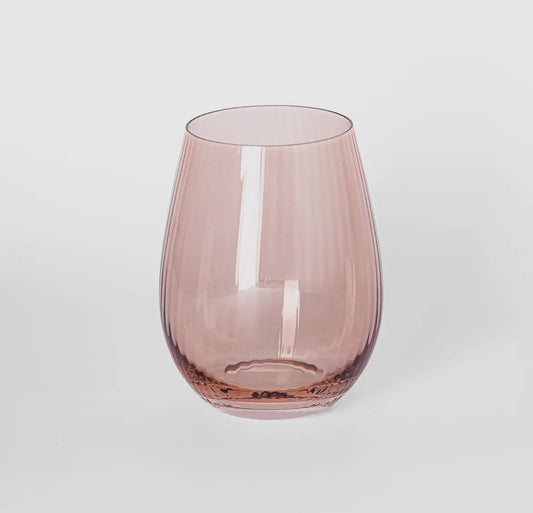 Glass Stemless Ribbed - Rose