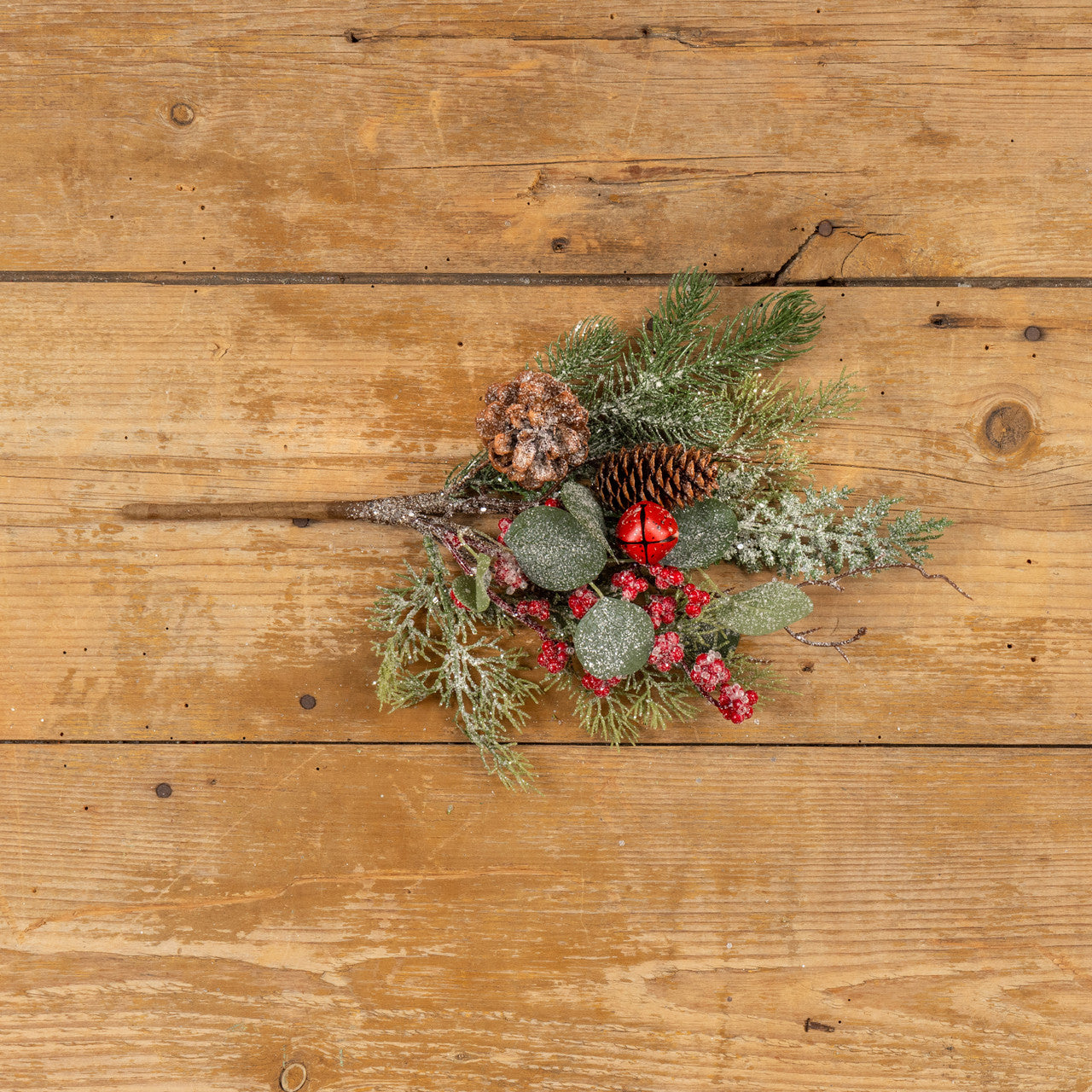 16" Icy Foliage with Red Berries & Bells Pick