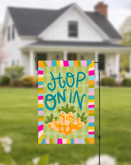 Hop On In Garden Flag