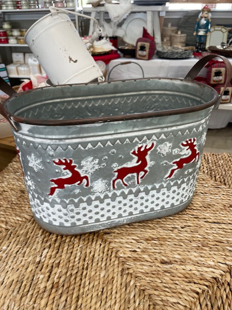 Oval Metal Reindeer Container