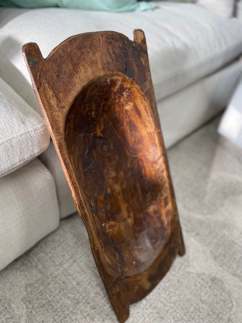 Large Oval Wood Carved Bowl